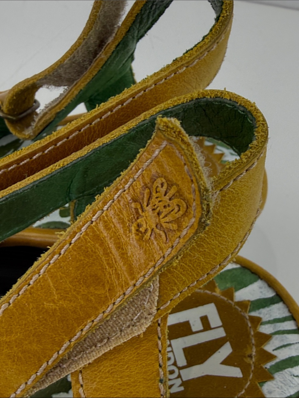 Fly London Mustard Yellow Yisa Leather Wedge Sandals - Picture 5 of 10